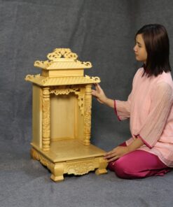 Bàn Thờ Thần Tài Gỗ Xoan 2 Mái Chùa Màu Vàng