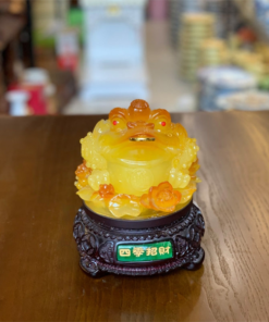 Cóc Thiềm Thừ Tọa Hoa Phong Thuỷ Xoay Đế Gỗ Vàng Mật Ong