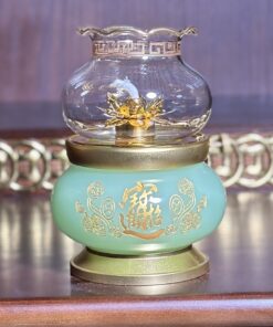 Đèn Dầu Lưu Ly Xanh Bọc Đồng
