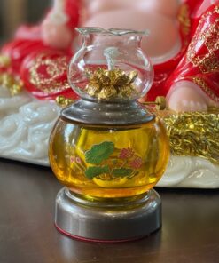 Đèn Dầu Thủy Tinh Vàng Hình Hoa Sen