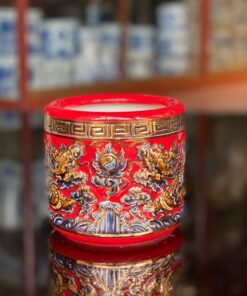 Bát Hương Men Đỏ Vẽ Vàng 24K
