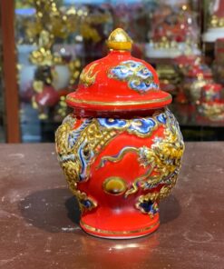 Chóe Thờ Đắp Nổi Rồng Men Đỏ Vẽ Vàng 24K