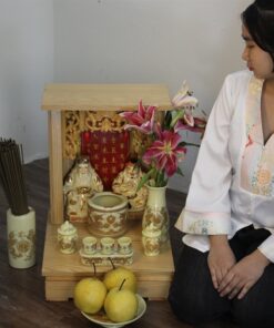 Bộ Thờ Thần Tài Gỗ Công Nghiệp Sứ Vàng Ngà