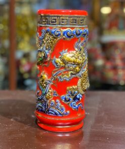 Ống Hương Men Đỏ Vẽ Vàng 24K