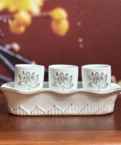 Khay Nước 3 Chén Hoa Sen Bạch Ngọc