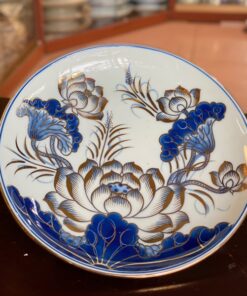 Mâm Bồng Men Lam Vẽ Vàng 24K