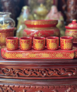 Khay Nước 5 Chén Sứ Gấm Đỏ