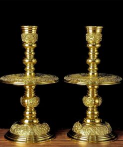 Chân Nến Đồng Chạm Tứ Linh Đồng Vàng B0