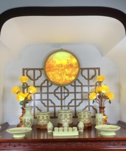 Bộ Đồ Thờ Gia Tiên Men Vàng Ngà BDTGTMV02