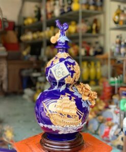 Hồ Lô Hút Lộc Thuận Buồm Xuôi Gió Chữ Lộc Xanh Dương Đắp Nổi