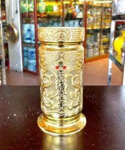 Ống Đựng Hương Đồng Vàng Khắc Nổi Rồng